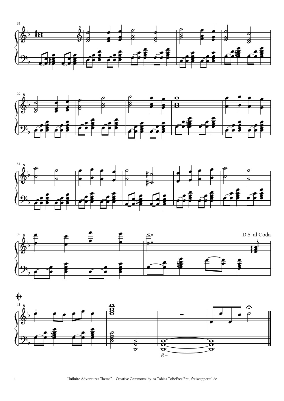 Computergesetzte Musiknoten der Titelmelodie der Infinite Adventures, Seite 2 von 2.