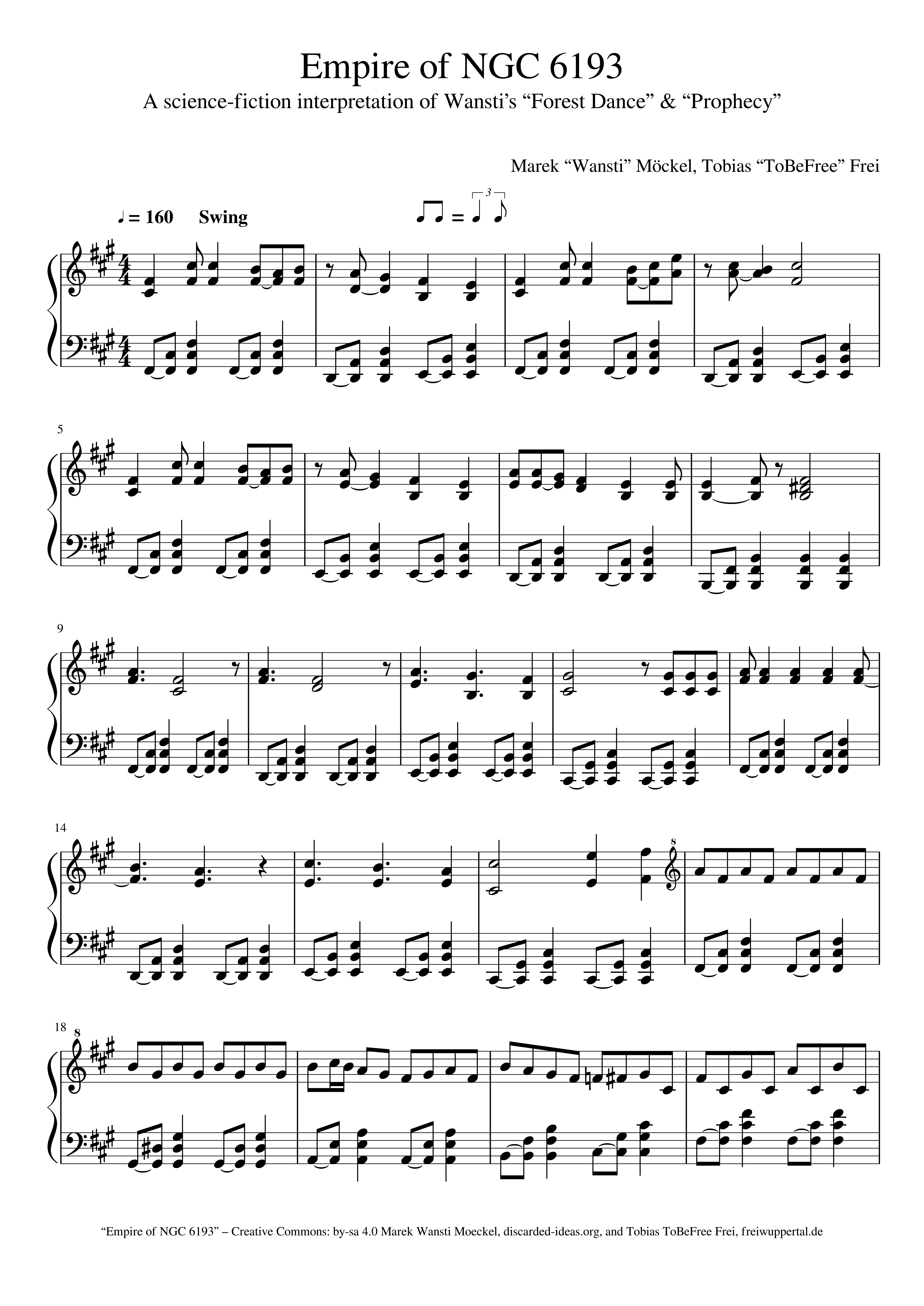 Die Noten der Titelmelodie der Infinite Adventures 3: Empire of NGC 6193. Seite 1 von 3.